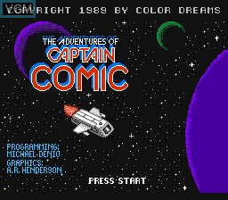 Title screen of the game Captain Comic - The Adventure on Nintendo NES
