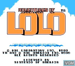 Title screen of the game Adventures of Lolo on Nintendo NES