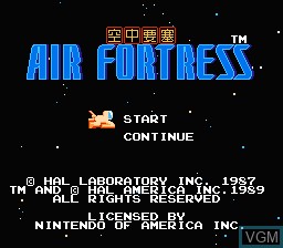 Title screen of the game Air Fortress on Nintendo NES