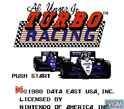 Title screen of the game Al Unser Jr.'s Turbo Racing on Nintendo NES