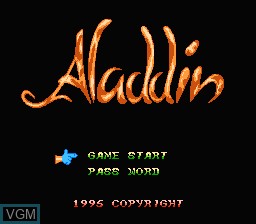 Title screen of the game Aladdin on Nintendo NES