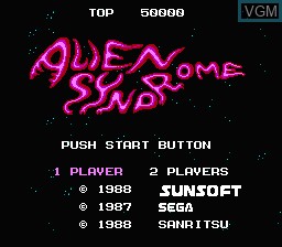 Title screen of the game Alien Syndrome on Nintendo NES