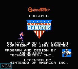 Title screen of the game American Gladiators on Nintendo NES