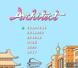 Title screen of the game Architect for Dr. PC Jr. on Nintendo NES