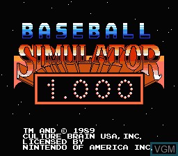 Title screen of the game Baseball Simulator 1.000 on Nintendo NES