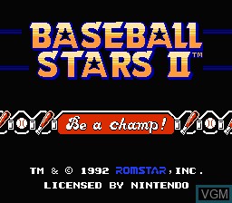 Title screen of the game Baseball Stars II on Nintendo NES