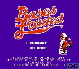 Title screen of the game Bases Loaded on Nintendo NES