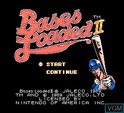 Title screen of the game Bases Loaded II - Second Season on Nintendo NES