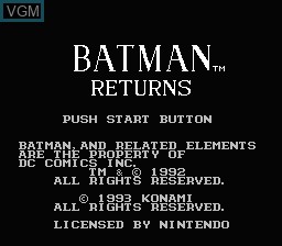 Title screen of the game Batman Returns on Nintendo NES
