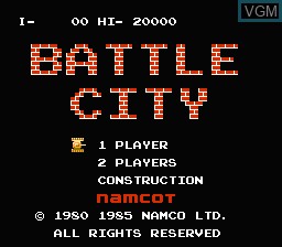 Title screen of the game Battle City on Nintendo NES