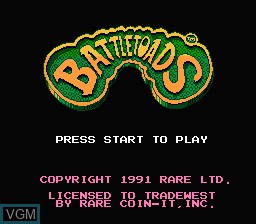 Title screen of the game Battletoads on Nintendo NES