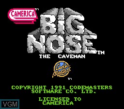 Title screen of the game Big Nose the Caveman on Nintendo NES