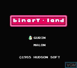 Title screen of the game Binary Land on Nintendo NES