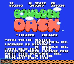 Title screen of the game Boulder Dash on Nintendo NES