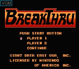 Title screen of the game BreakThru on Nintendo NES
