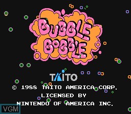 Title screen of the game Bubble Bobble on Nintendo NES