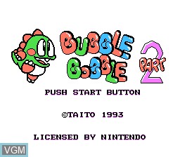 Title screen of the game Bubble Bobble Part 2 on Nintendo NES