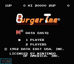 Title screen of the game BurgerTime on Nintendo NES