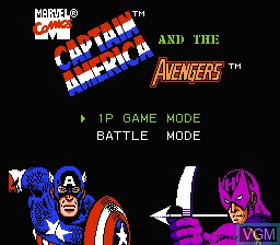 Title screen of the game Captain America and the Avengers on Nintendo NES