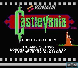 Title screen of the game Castlevania on Nintendo NES