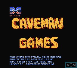 Title screen of the game Caveman Games on Nintendo NES