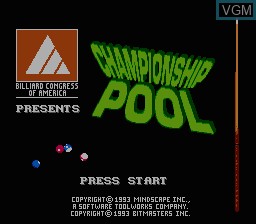 Title screen of the game Championship Pool on Nintendo NES