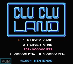 Title screen of the game Clu Clu Land on Nintendo NES