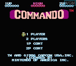 Title screen of the game Commando on Nintendo NES