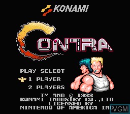 Title screen of the game Contra on Nintendo NES