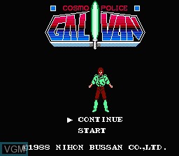 Title screen of the game Cosmo Police Galivan on Nintendo NES