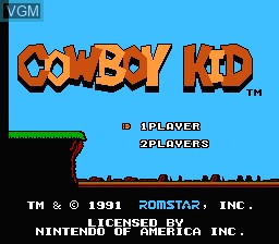 Title screen of the game Cowboy Kid on Nintendo NES