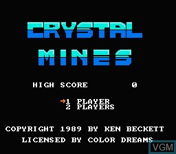 Title screen of the game Crystal Mines on Nintendo NES
