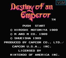 Title screen of the game Destiny of an Emperor on Nintendo NES