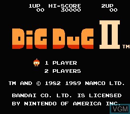 Title screen of the game Dig Dug II - Trouble In Paradise on Nintendo NES