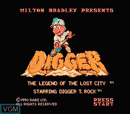 Title screen of the game Digger - The Legend of the Lost City on Nintendo NES