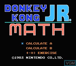 Title screen of the game Donkey Kong Jr. Math on Nintendo NES