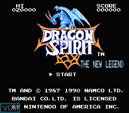 Title screen of the game Dragon Spirit - The New Legend on Nintendo NES