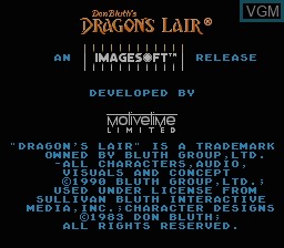 Title screen of the game Dragon's Lair on Nintendo NES