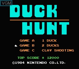Title screen of the game Duck Hunt on Nintendo NES