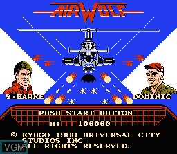 Title screen of the game Airwolf on Nintendo NES