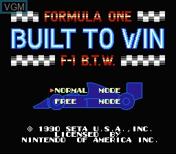 Title screen of the game Formula One - Built to Win on Nintendo NES