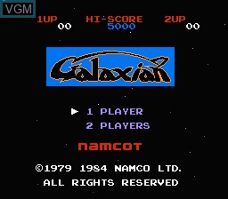 Title screen of the game Galaxian on Nintendo NES