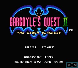 Title screen of the game Gargoyle's Quest II on Nintendo NES