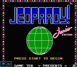 Title screen of the game Jeopardy! Junior Edition on Nintendo NES