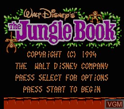 Title screen of the game Jungle Book, The on Nintendo NES