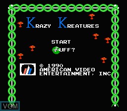 Title screen of the game Krazy Kreatures on Nintendo NES