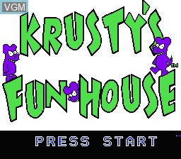 Title screen of the game Krusty's Fun House on Nintendo NES