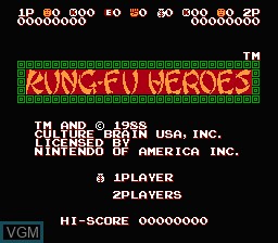 Title screen of the game Kung-Fu Heroes on Nintendo NES