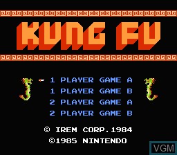 Title screen of the game Kung Fu on Nintendo NES