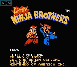 Title screen of the game Little Ninja Brothers on Nintendo NES